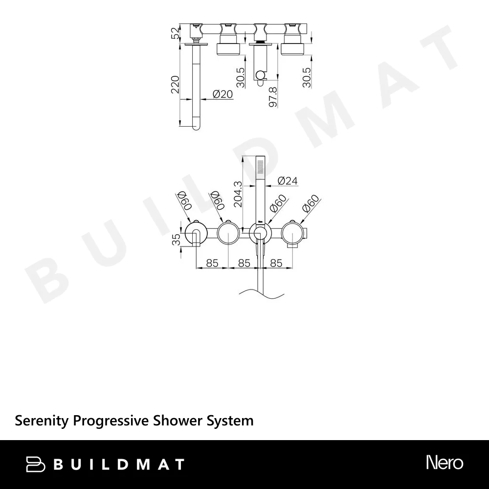 Nero Serenity Progressive Shower System With Spout With Metal Handle And Slim Shower Matte Black - Image 4