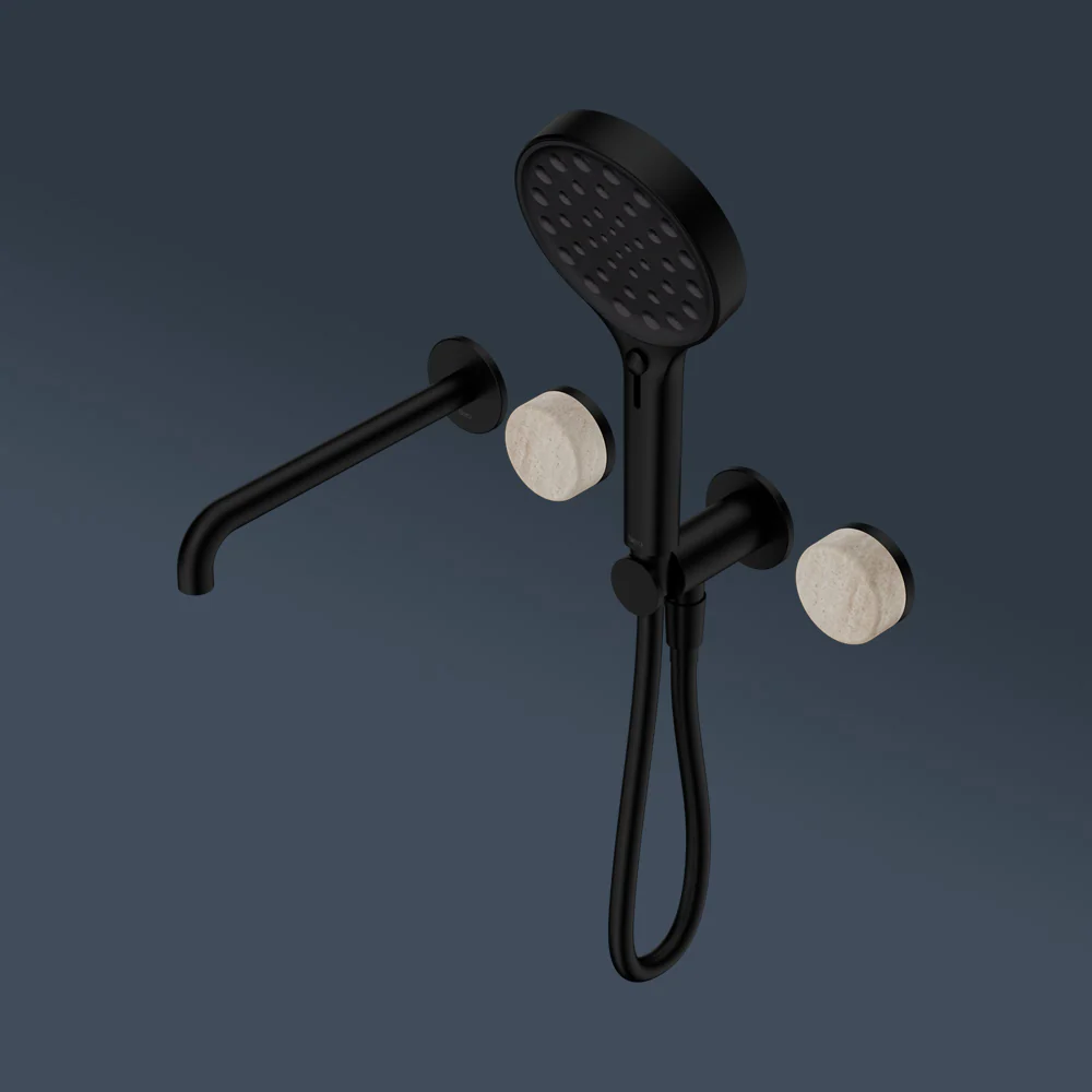 Nero Serenity Progressive Shower System With Spout With Rome Travertine Handle And Serenity Hand Shower Matte Black - Image 2