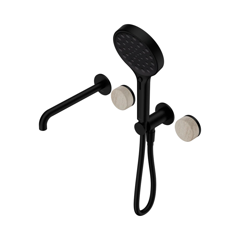 Nero Serenity Progressive Shower System With Spout With Rome Travertine Handle And Serenity Hand Shower Matte Black - Image 3