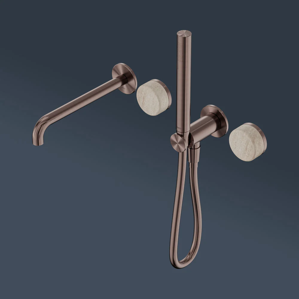 Nero Serenity Progressive Shower System With Spout With Rome Travertine Handle And Slim Shower Brushed Bronze - Image 2