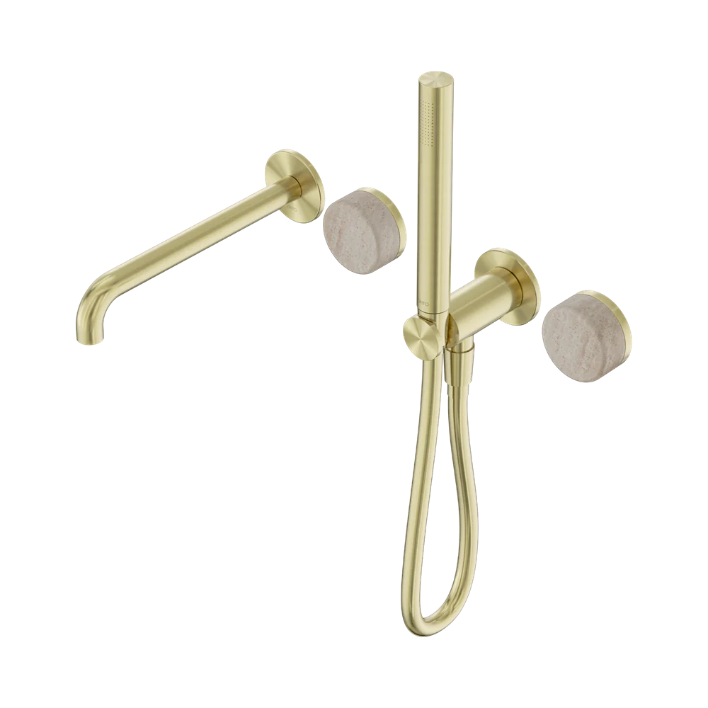 Nero Serenity Progressive Shower System With Spout With Rome Travertine Handle And Slim Shower Brushed Gold - Image 3