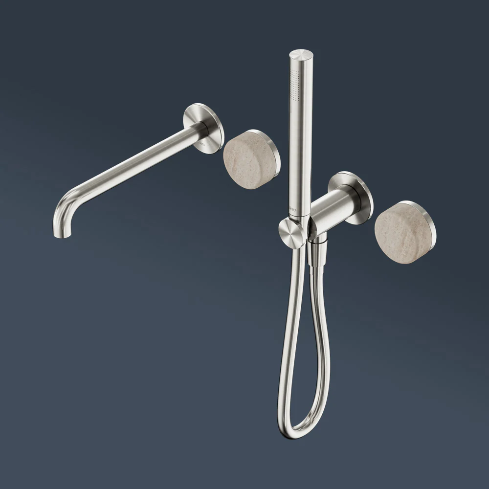 Nero Serenity Progressive Shower System With Spout With Rome Travertine Handle And Slim Shower Brushed Nickel - Image 2