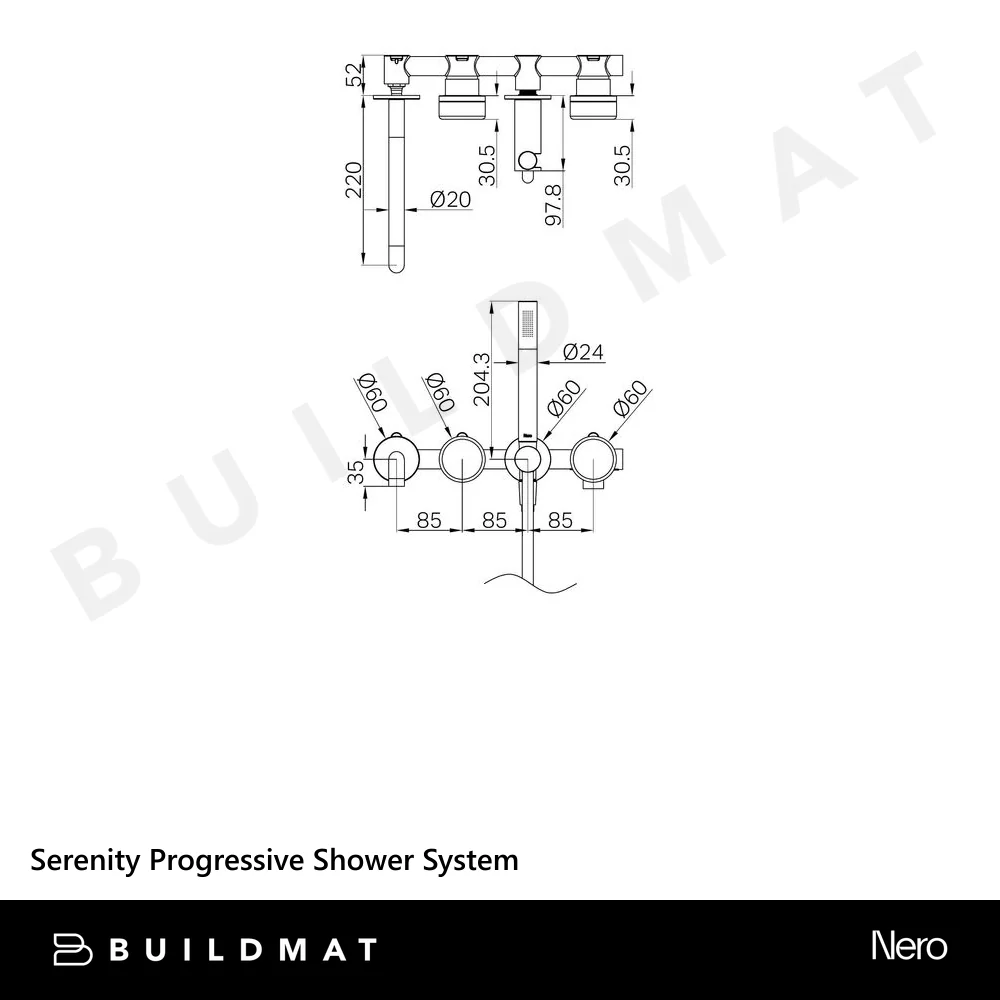 Nero Serenity Progressive Shower System With Spout With Rome Travertine Handle And Slim Shower Brushed Nickel - Image 4