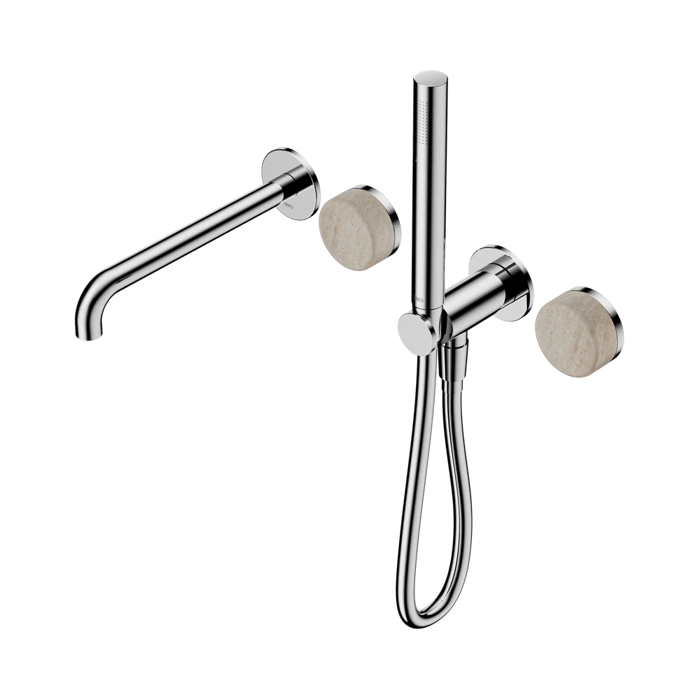 Nero Serenity Progressive Shower System With Spout With Rome Travertine Handle And Slim Shower Chrome - Image 3
