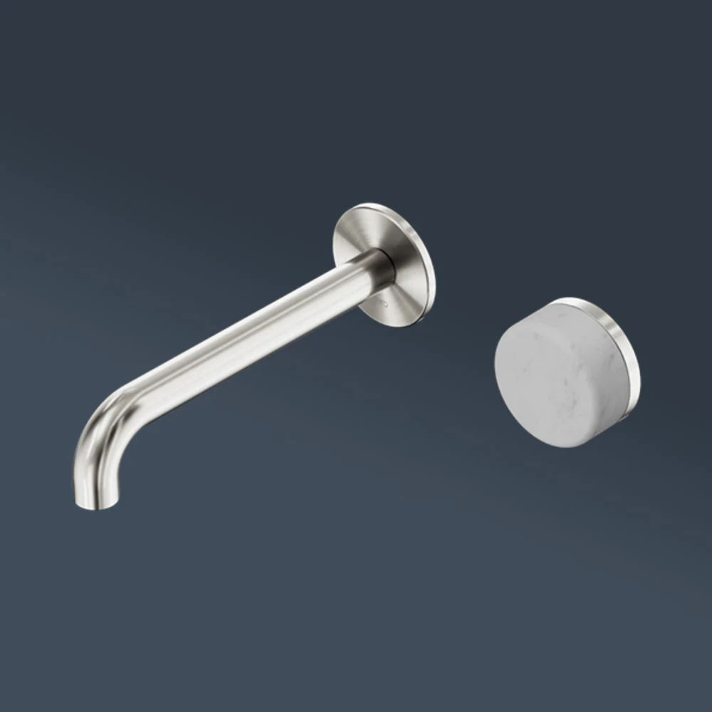 Nero Serenity Progressive Wall Basin Mixer 160mm Spout With Carrara Handle Brushed Nickel - Image 2
