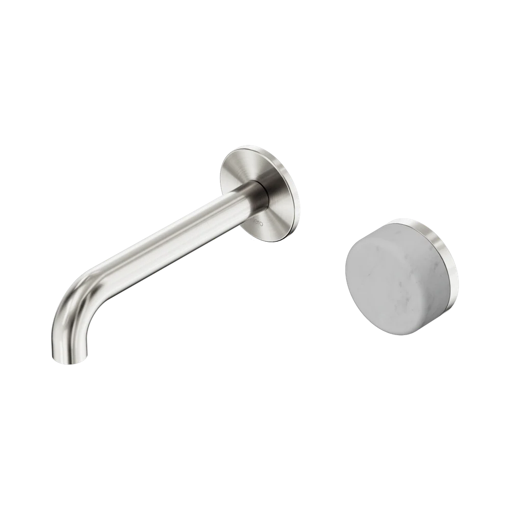 Nero Serenity Progressive Wall Basin Mixer 160mm Spout With Carrara Handle Brushed Nickel - Image 3