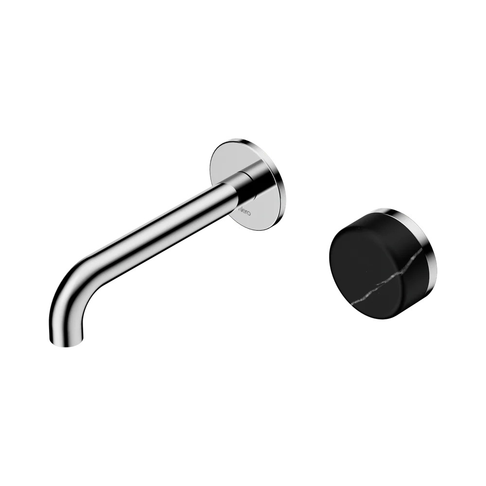 Nero Serenity Progressive Wall Basin Mixer 160mm Spout With Marquina Black Handle Chrome