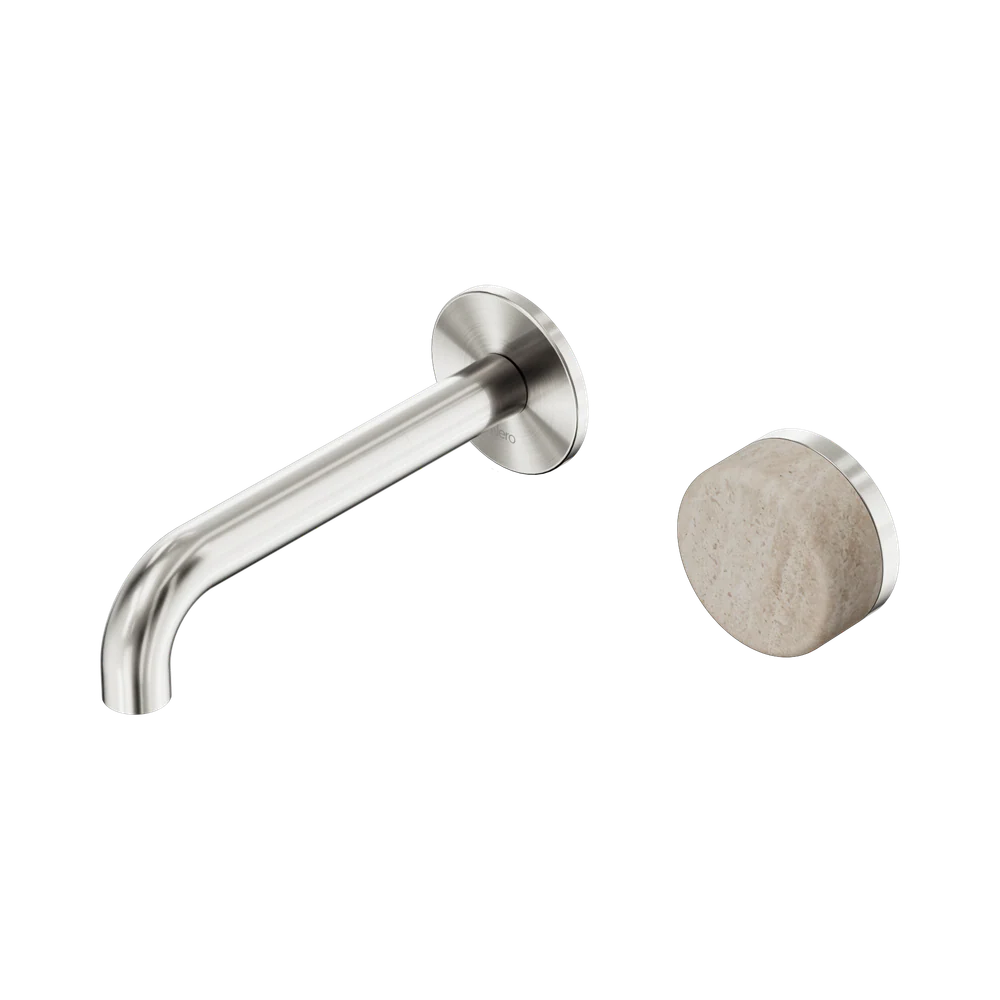 Nero Serenity Progressive Wall Basin Mixer 160mm Spout With Rome Travertine Handle Brushed Nickel - Image 3