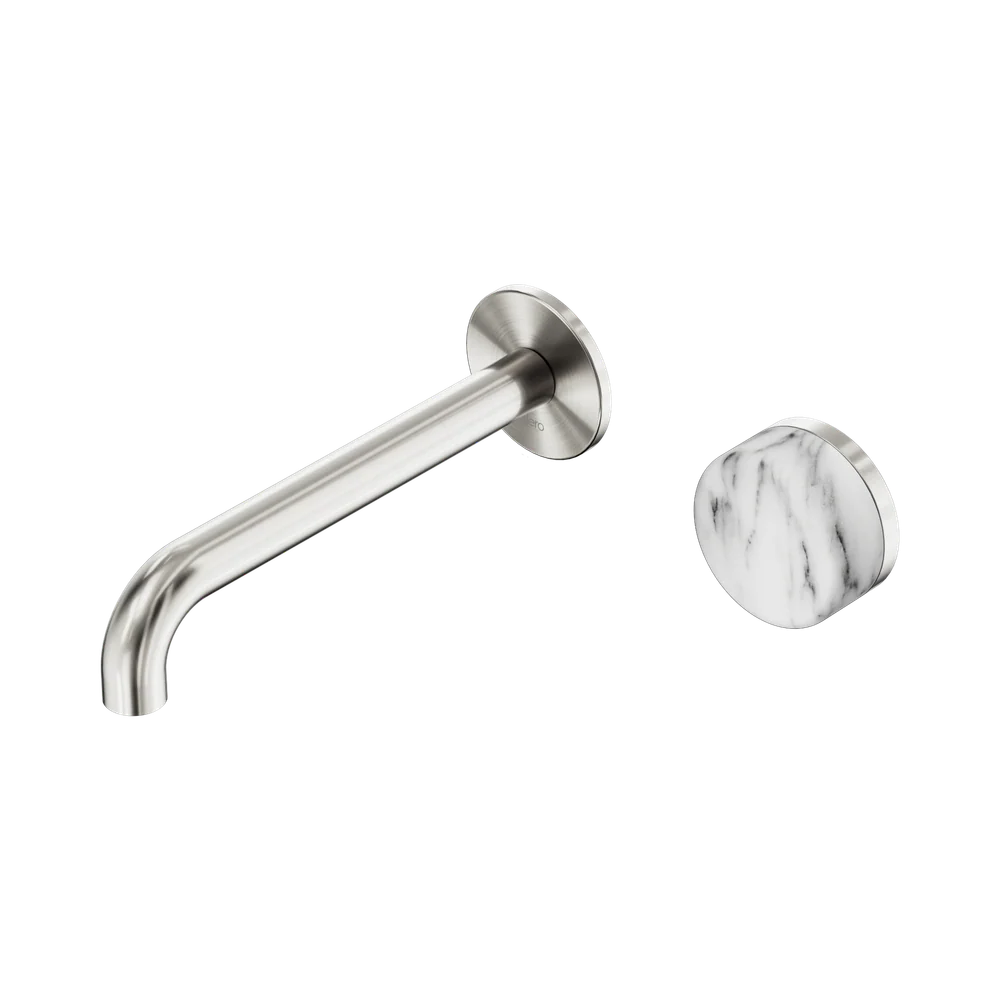 Nero Serenity Progressive Wall Basin Mixer 185mm Spout With Arabescato Corchia Handle Brushed Nickel - Image 3