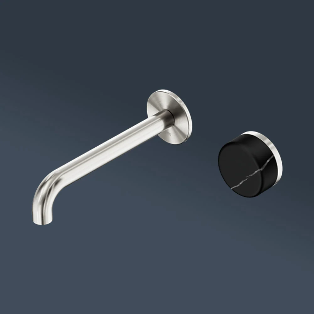 Nero Serenity Progressive Wall Basin Mixer 185mm Spout With Marquina Black Handle Brushed Nickel - Image 2