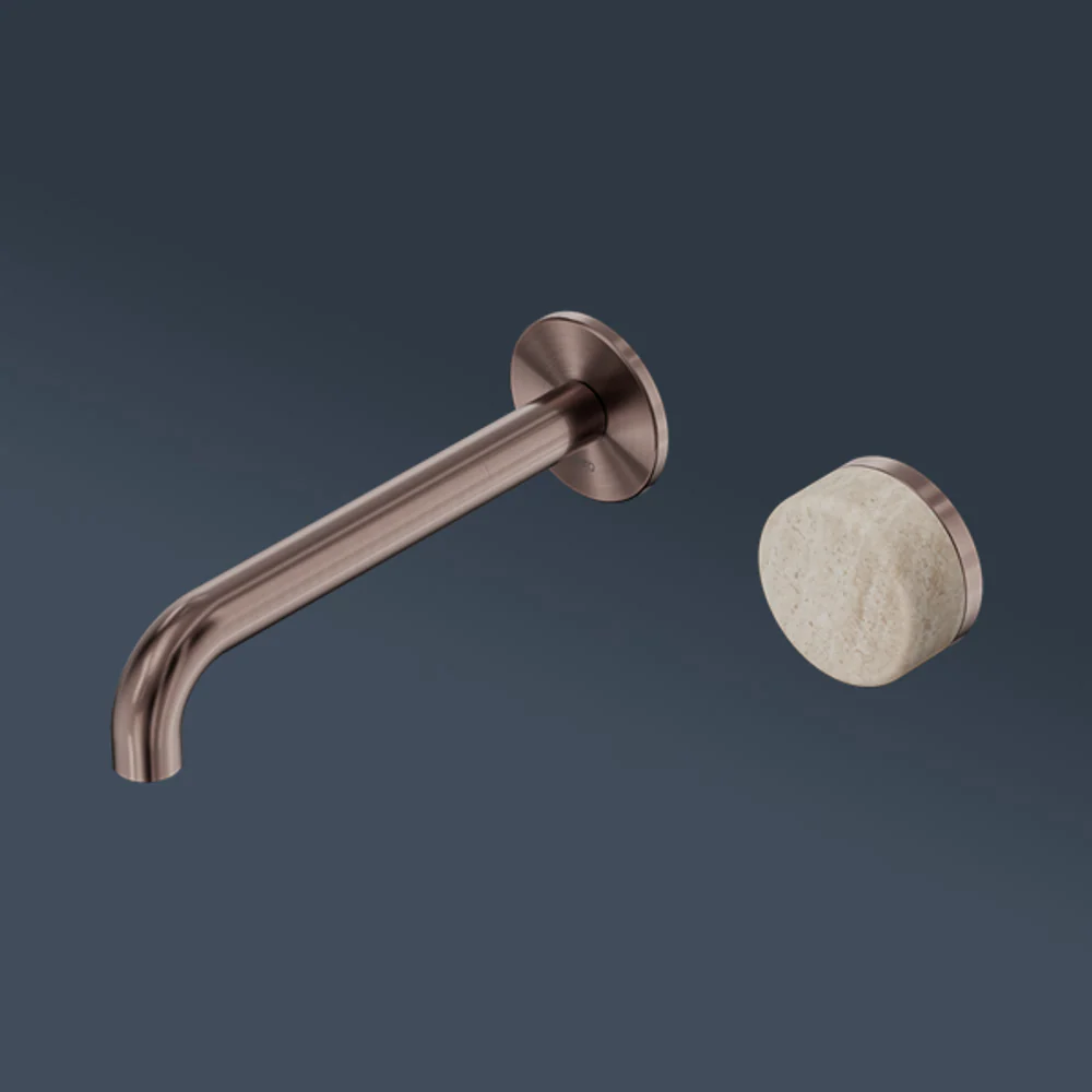 Nero Serenity Progressive Wall Basin Mixer 185mm Spout With Rome Travertine Handle Brushed Bronze - Image 2