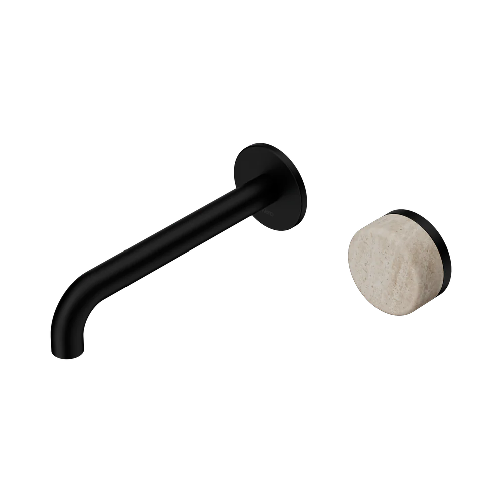 Nero Serenity Progressive Wall Basin Mixer 185mm Spout With Rome Travertine Handle Matte Black - Image 3