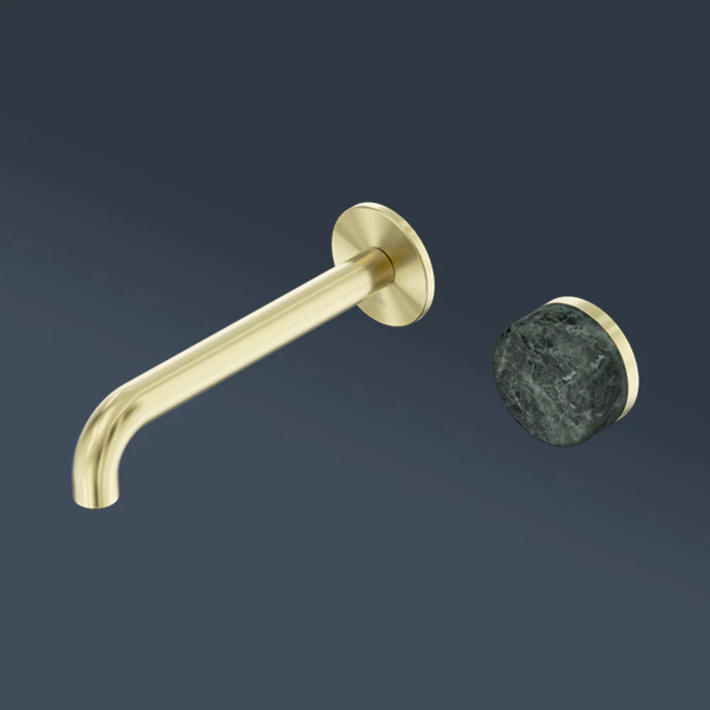 Nero Serenity Progressive Wall Basin Mixer 185mm Spout With Verde Alpi Handle Brushed Gold - Image 2