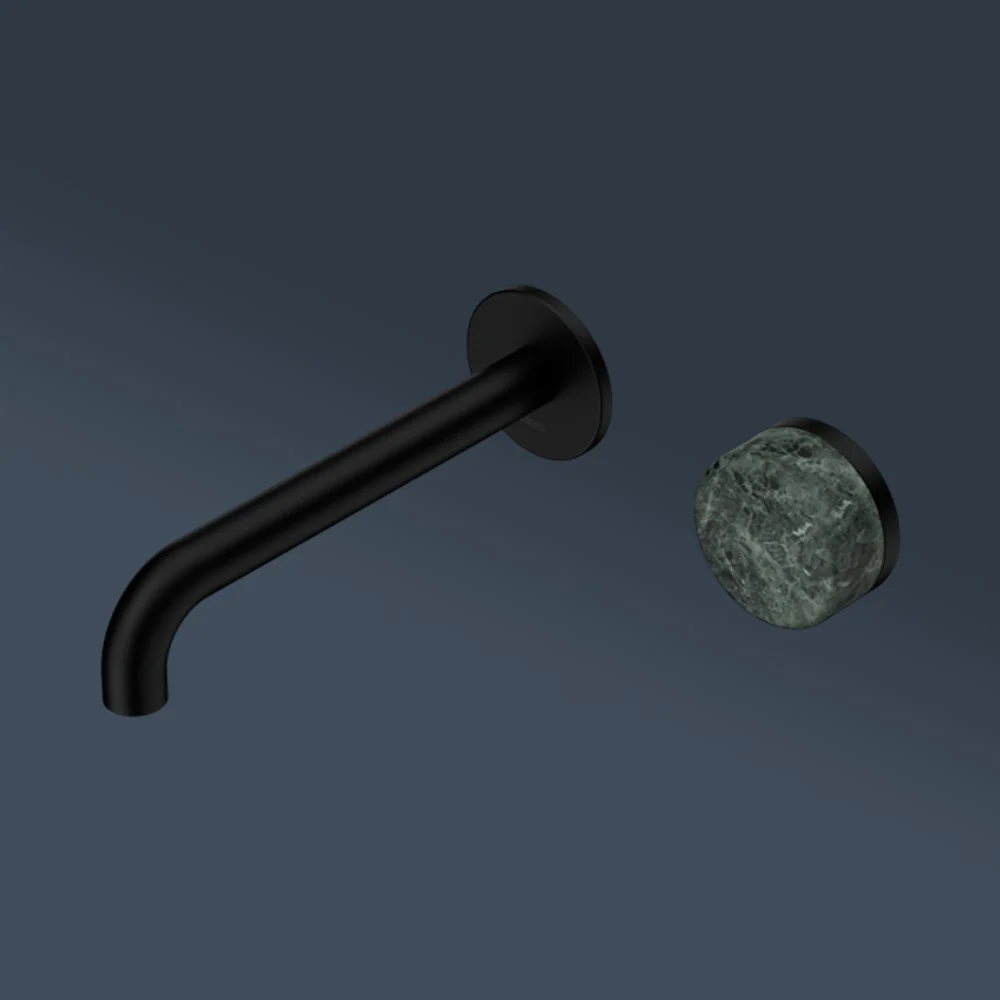 Nero Serenity Progressive Wall Basin Mixer 185mm Spout With Verde Alpi Handle Matte Black - Image 2