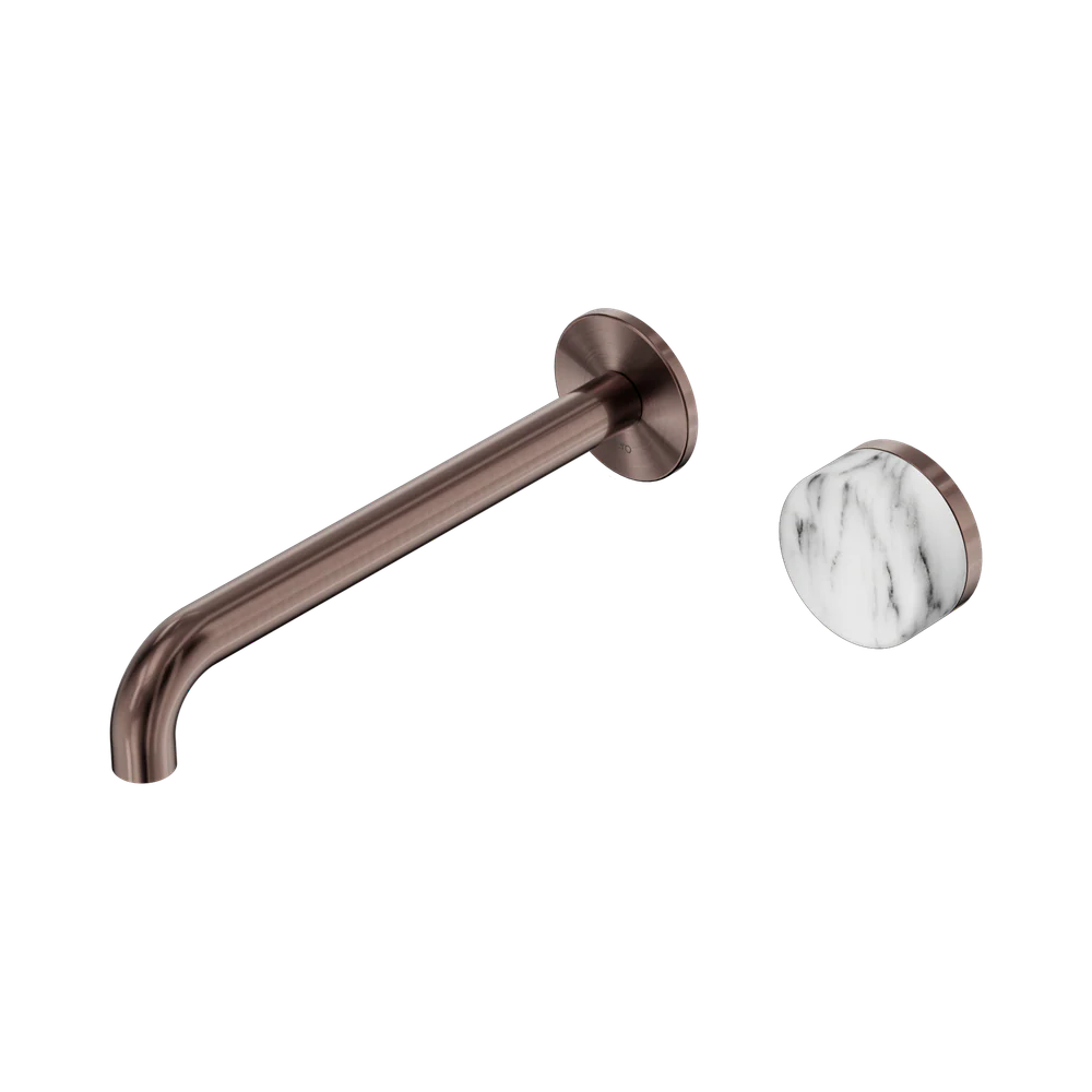 Nero Serenity Progressive Wall Basin Mixer 220mm Spout With Arabescato Corchia Handle Brushed Bronze - Image 3