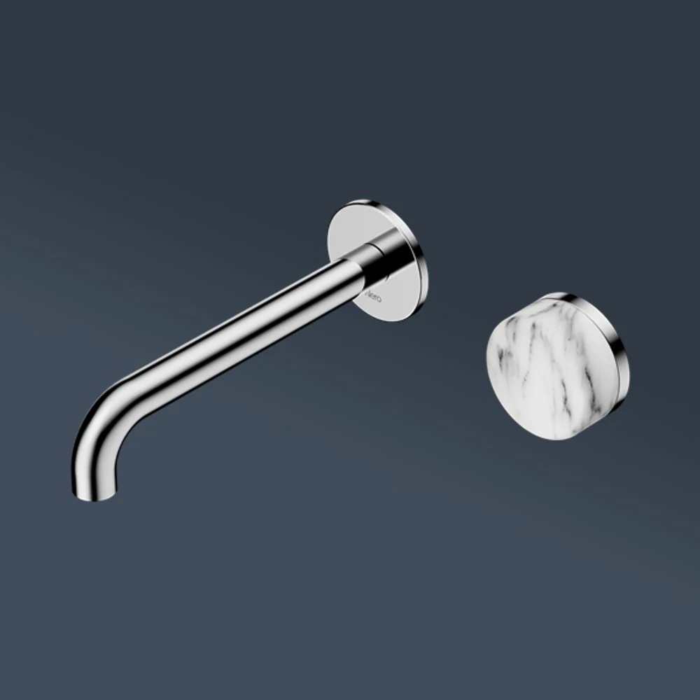 Nero Serenity Progressive Wall Basin Mixer 220mm Spout With Arabescato Corchia Handle Chrome - Image 2