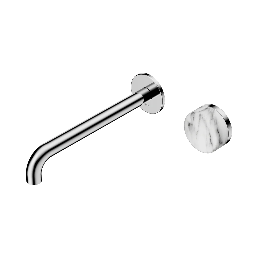 Nero Serenity Progressive Wall Basin Mixer 220mm Spout With Arabescato Corchia Handle Chrome - Image 3