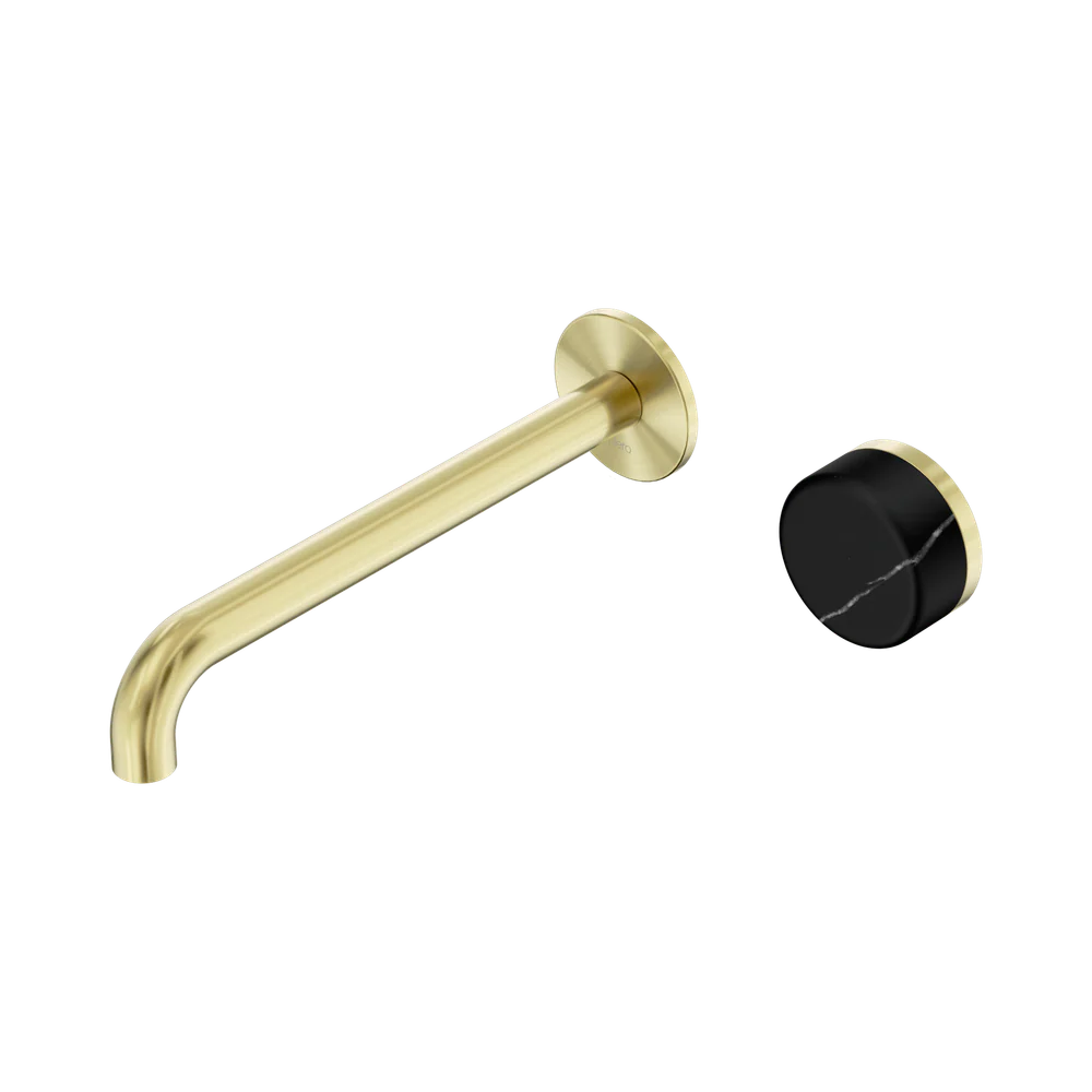 Nero Serenity Progressive Wall Basin Mixer 220mm Spout With Marquina Black Handle Brushed Gold - Image 3
