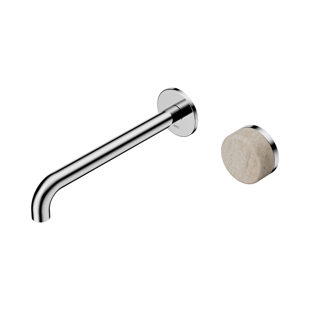 Nero Serenity Progressive Wall Basin Mixer 220mm Spout With Rome Travertine Handle Chrome - Image 3