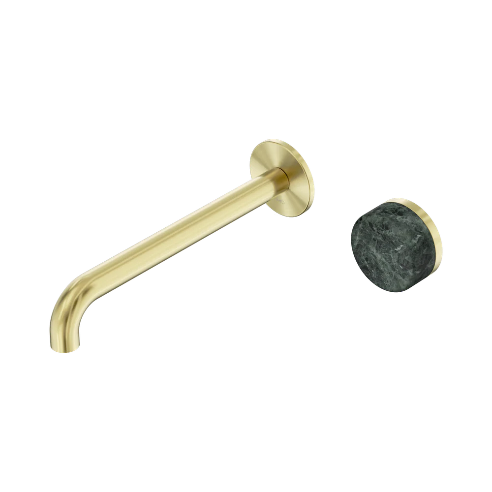 Nero Serenity Progressive Wall Basin Mixer 220mm Spout With Verde Alpi Handle Brushed Gold - Image 3