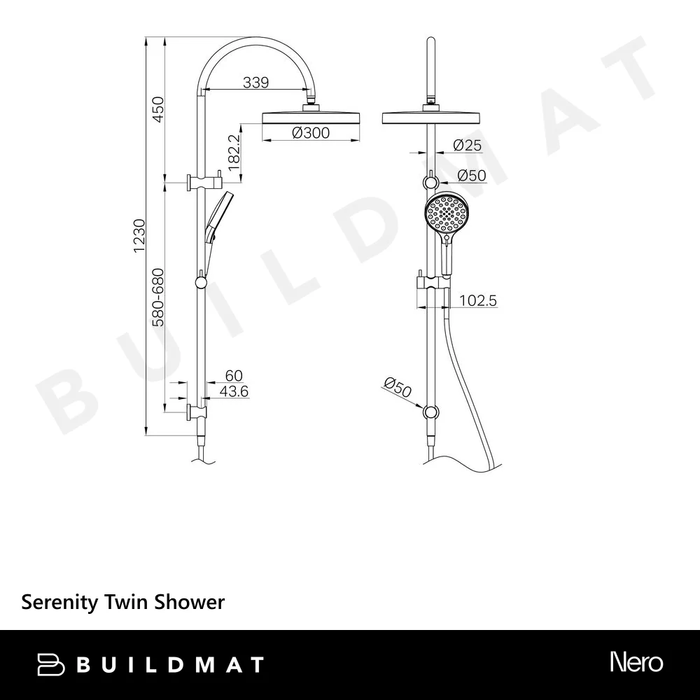 Nero Serenity Twin Shower Brushed Nickel - Image 4