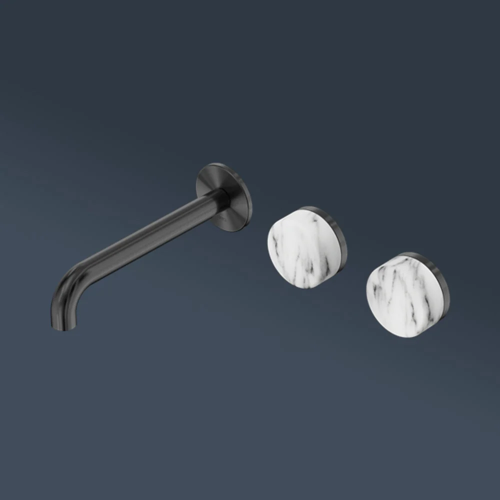 Nero Serenity Wall Basin Set 160mm Offset Spout With Arabescato Corchia Handle Gunmetal - Image 2