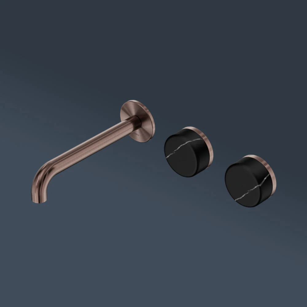 Nero Serenity Wall Basin Set 160mm Offset Spout With Marquina Black Handle Brushed Bronze - Image 2