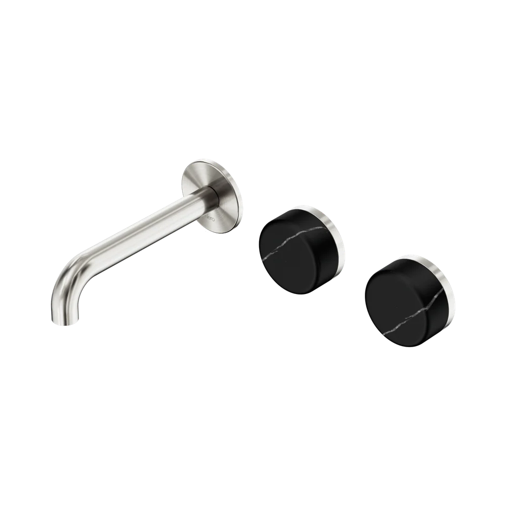 Nero Serenity Wall Basin Set 160mm Offset Spout With Marquina Black Handle Brushed Nickel - Image 3