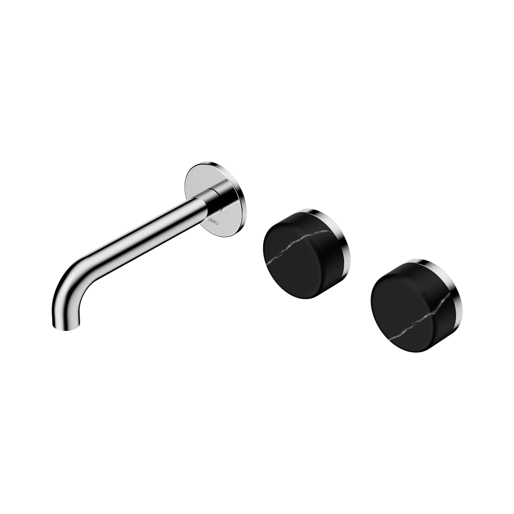 Nero Serenity Wall Basin Set 160mm Offset Spout With Marquina Black Handle Chrome - Image 3