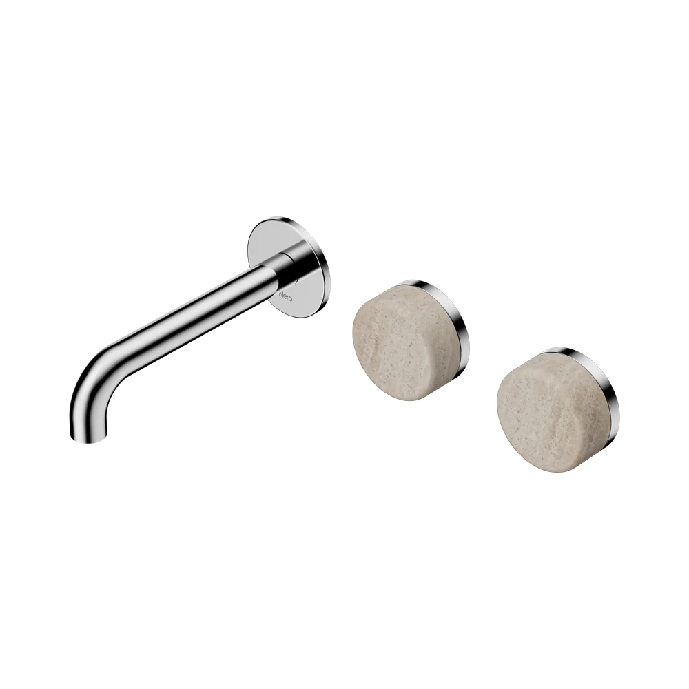 Nero Serenity Wall Basin Set 160mm Offset Spout With Rome Travertine Handle Chrome - Image 3