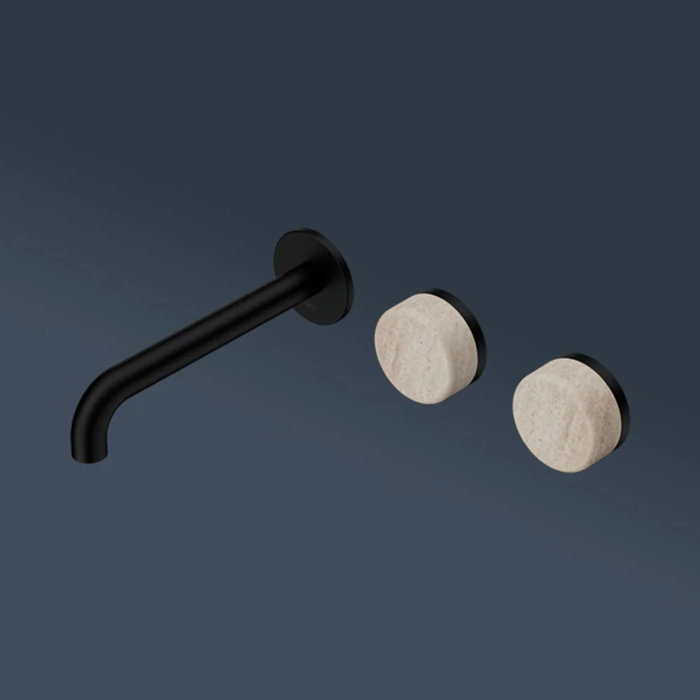 Nero Serenity Wall Basin Set 160mm Offset Spout With Rome Travertine Handle Matte Black - Image 2