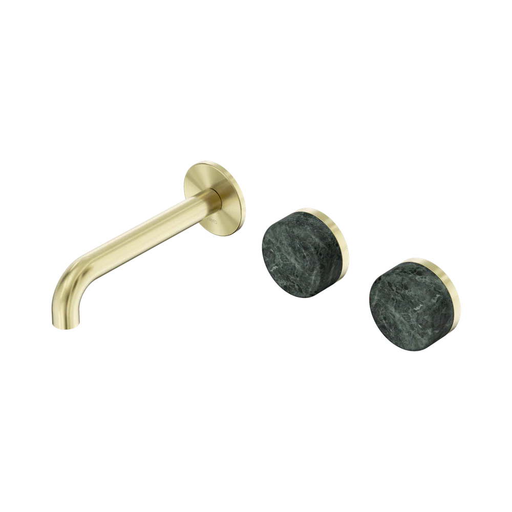 Nero Serenity Wall Basin Set 160mm Offset Spout With Verde Alpi Handle Brushed Gold - Image 3