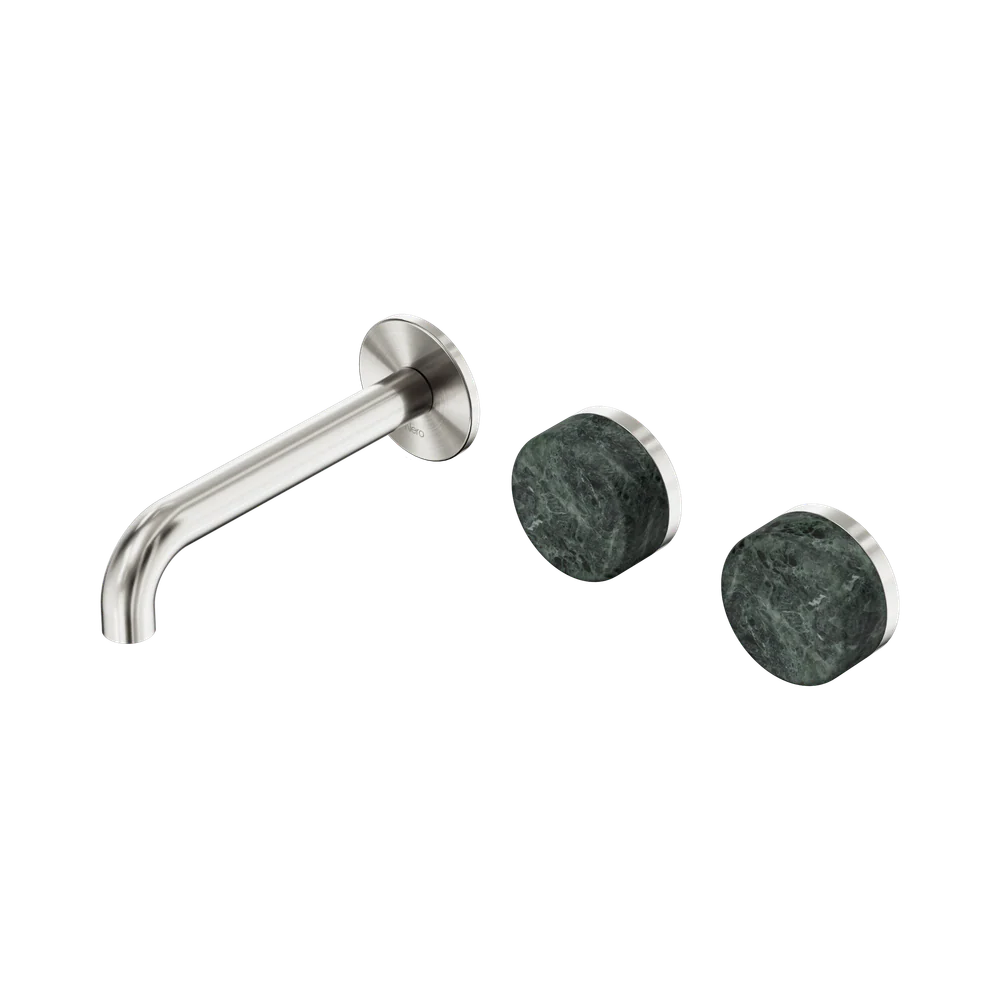 Nero Serenity Wall Basin Set 160mm Offset Spout With Verde Alpi Handle Brushed Nickel