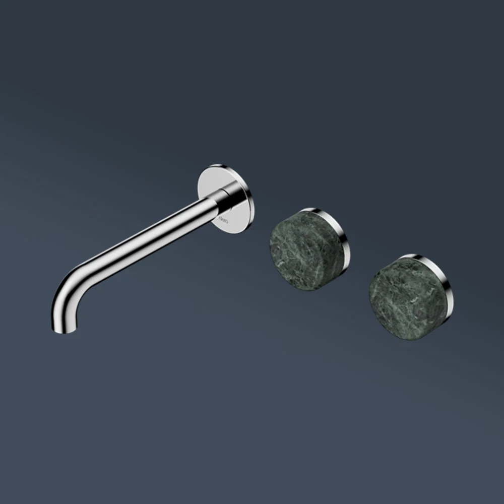 Nero Serenity Wall Basin Set 160mm Offset Spout With Verde Alpi Handle Chrome - Image 2