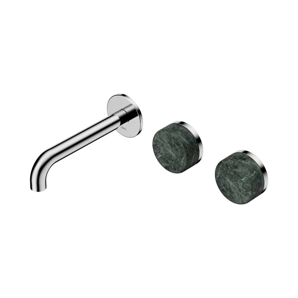 Nero Serenity Wall Basin Set 160mm Offset Spout With Verde Alpi Handle Chrome - Image 3