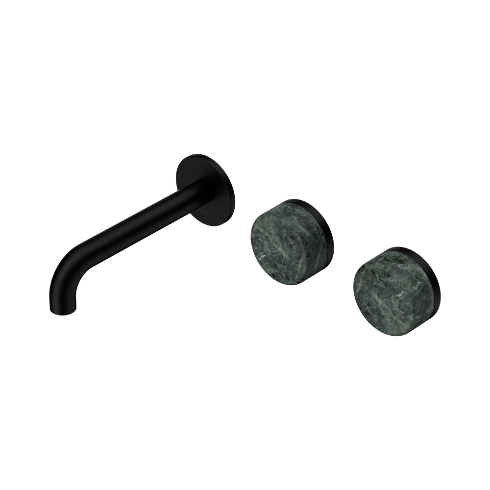 Nero Serenity Wall Basin Set 160mm Offset Spout With Verde Alpi Handle Matte Black