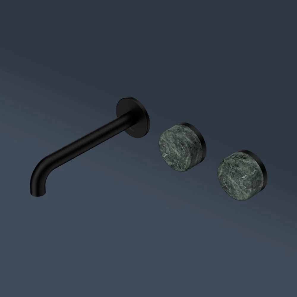 Nero Serenity Wall Basin Set 160mm Offset Spout With Verde Alpi Handle Matte Black - Image 2