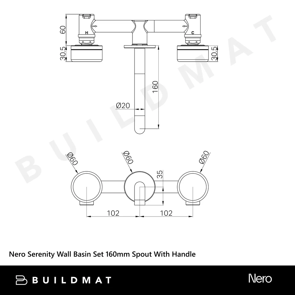 Nero Serenity Wall Basin Set 160mm Spout With Rome Travertine Handle Brushed Gold - Image 4