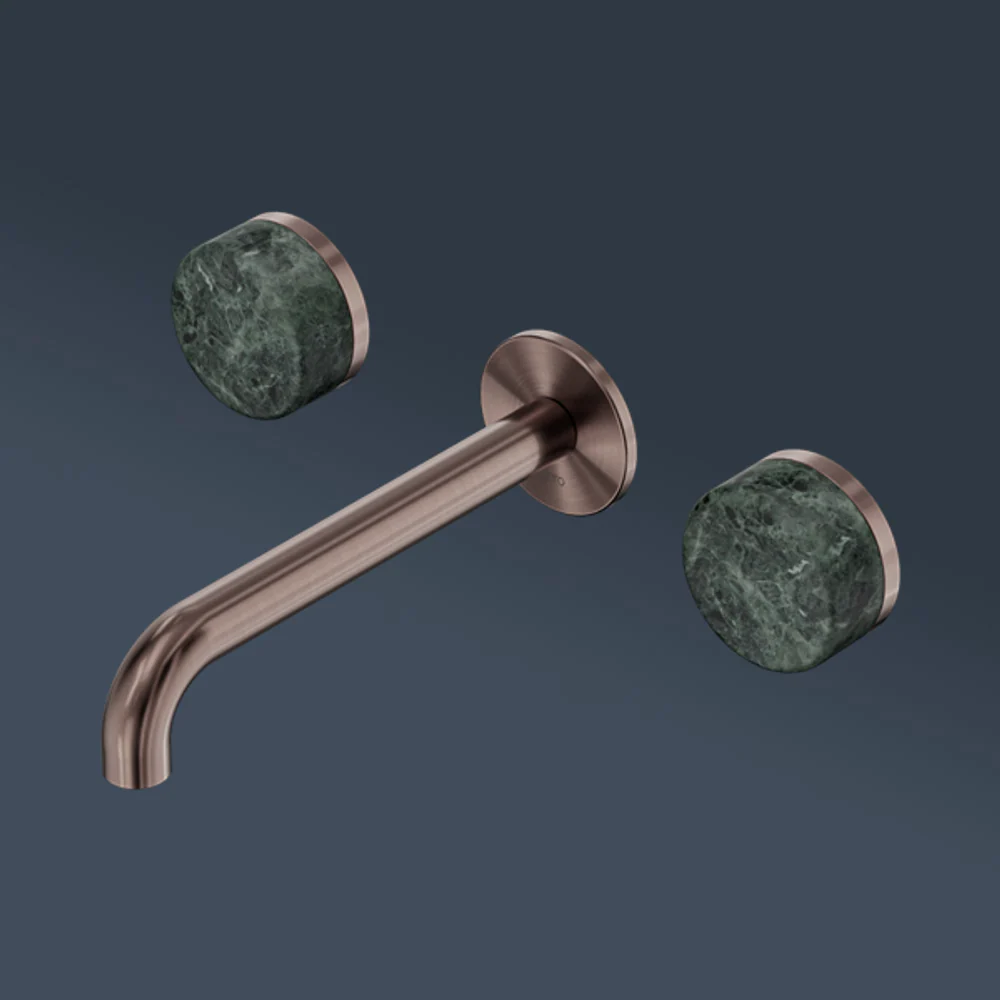 Nero Serenity Wall Basin Set 160mm Spout With Verde Alpi Handle Brushed Bronze - Image 2