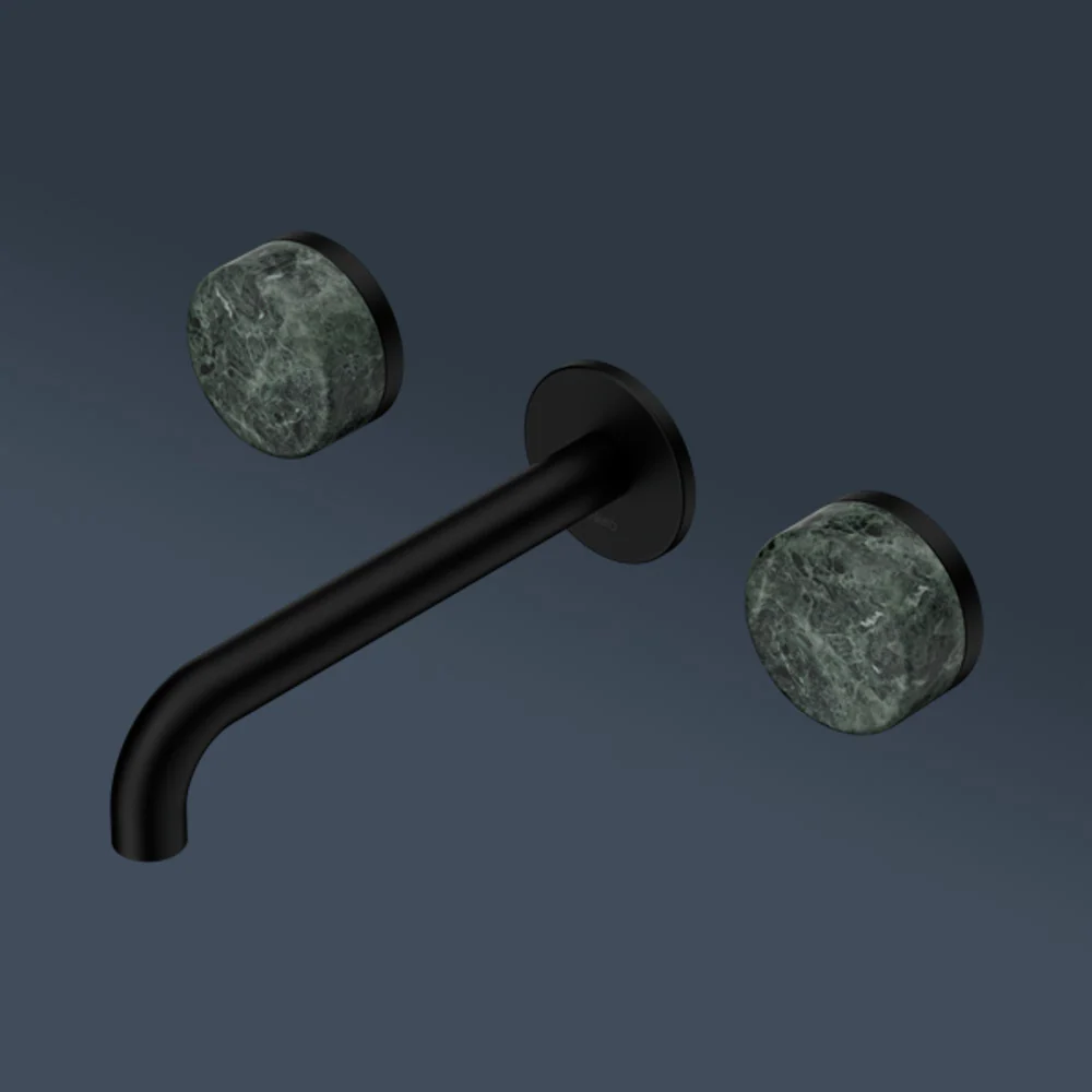 Nero Serenity Wall Basin Set 160mm Spout With Verde Alpi Handle Matte Black - Image 2