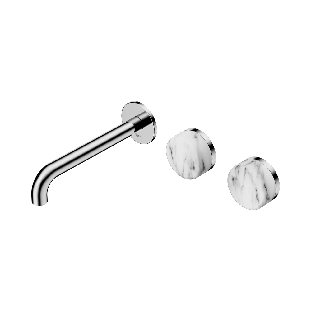 Nero Serenity Wall Basin Set 185mm Offset Spout With Arabescato Corchia Handle Chrome - Image 3