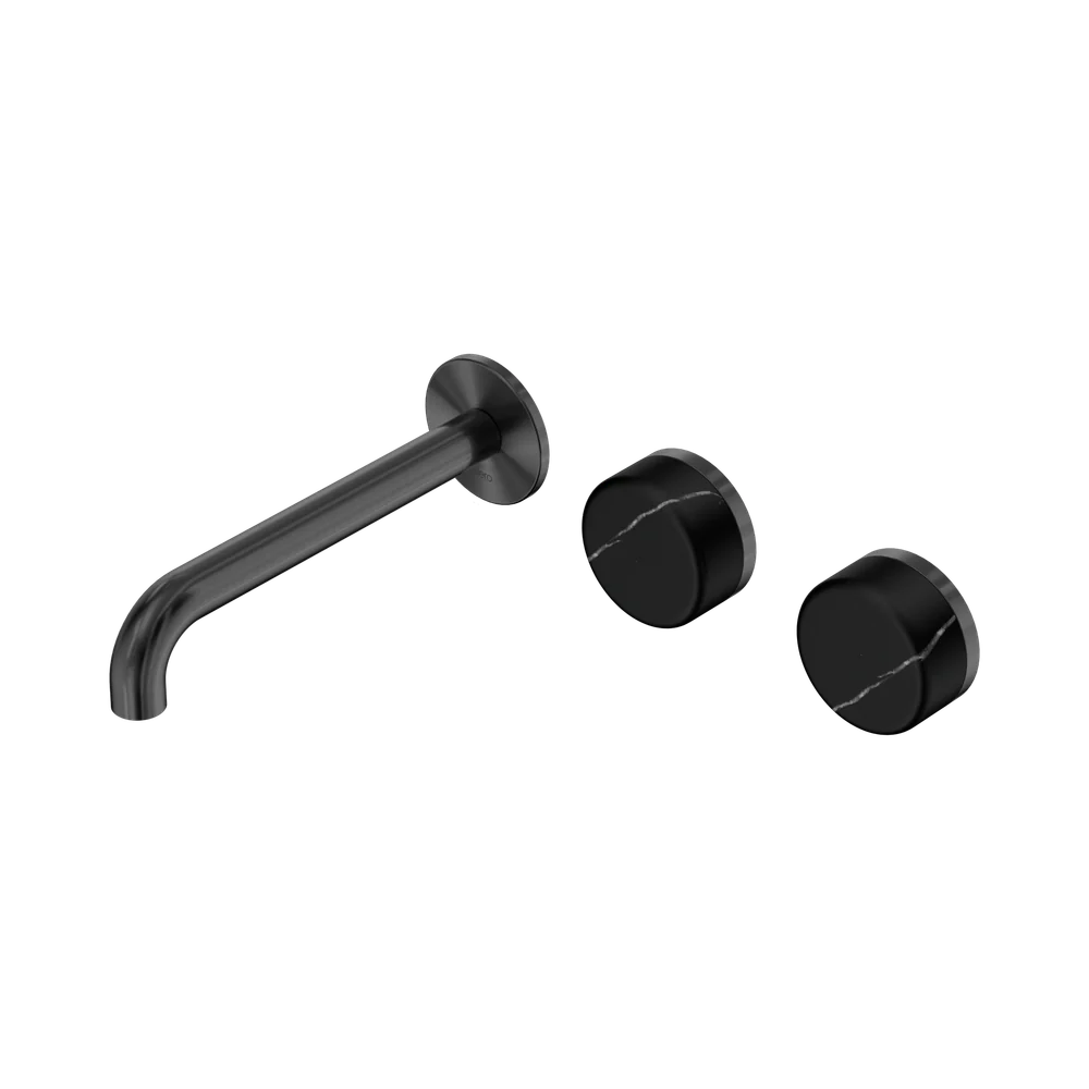 Nero Serenity Wall Basin Set 185mm Offset Spout With Marquina Black Handle Gunmetal - Image 3