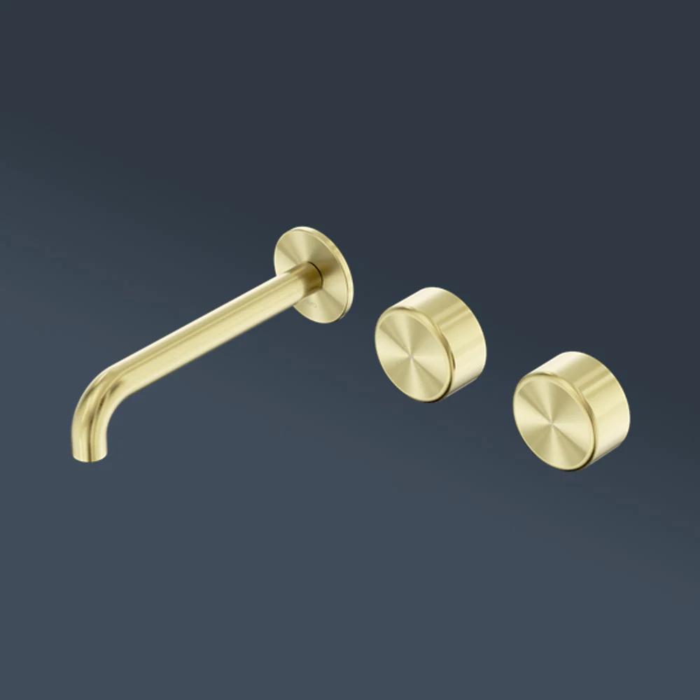 Nero Serenity Wall Basin Set 185mm Offset Spout With Metal Handle Brushed Gold - Image 2