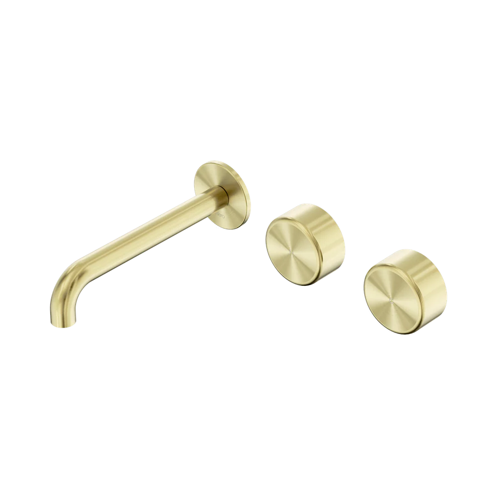 Nero Serenity Wall Basin Set 185mm Offset Spout With Metal Handle Brushed Gold - Image 3