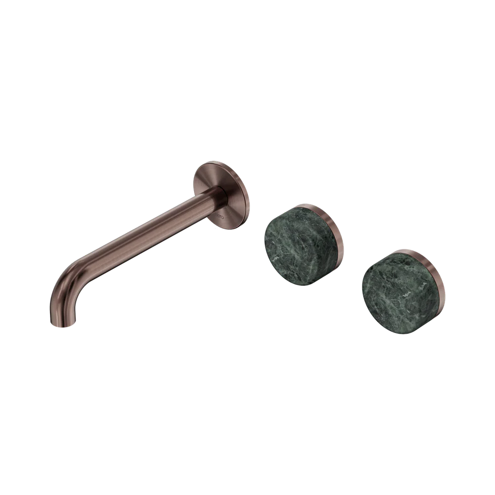 Nero Serenity Wall Basin Set 185mm Offset Spout With Verde Alpi Handle Brushed Bronze - Image 3