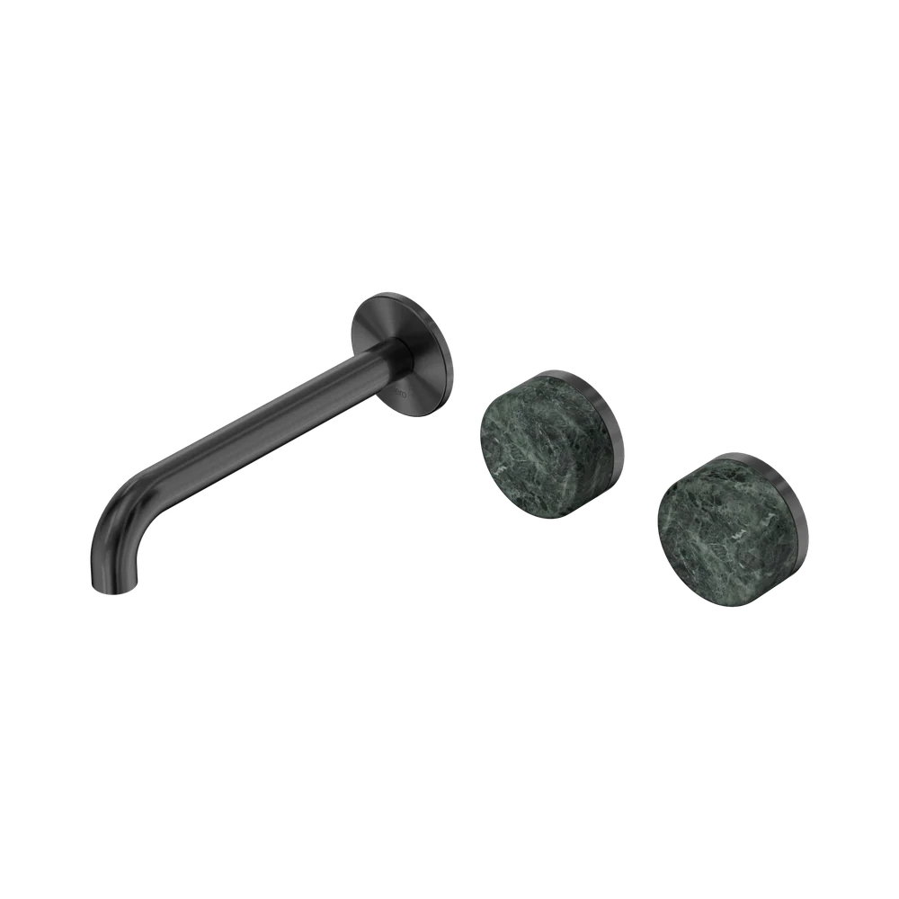 Nero Serenity Wall Basin Set 185mm Offset Spout With Verde Alpi Handle Gunmetal - Image 3