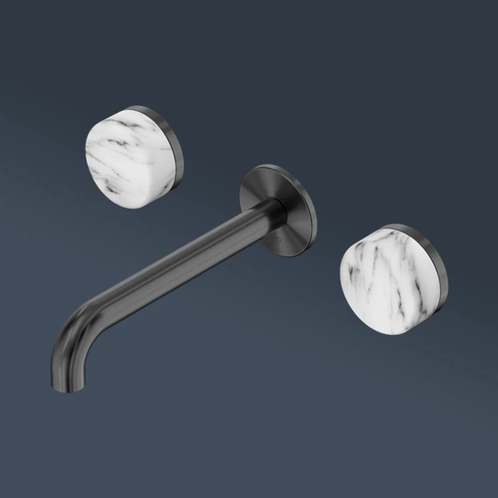 Nero Serenity Wall Basin Set 185mm Spout With Arabescato Corchia Handle Gunmetal - Image 2