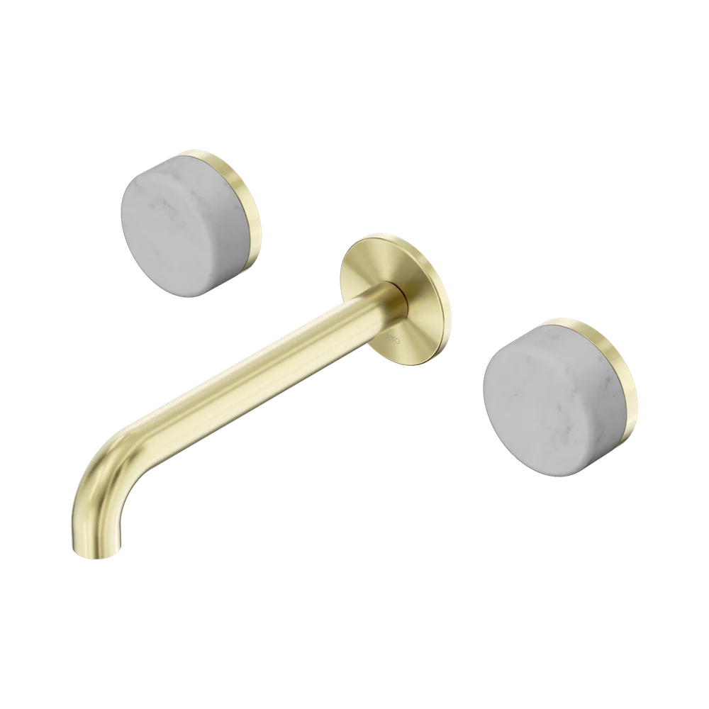 Nero Serenity Wall Basin Set 185mm Spout With Carrara Handle Brushed Gold