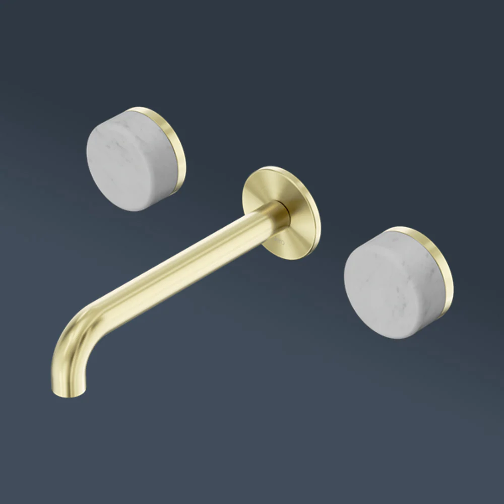Nero Serenity Wall Basin Set 185mm Spout With Carrara Handle Brushed Gold - Image 2
