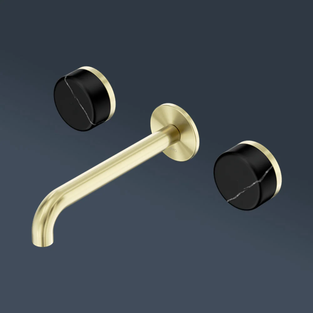 Nero Serenity Wall Basin Set 185mm Spout With Marquina Black Handle Brushed Gold - Image 2